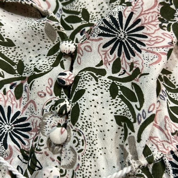 Free People Mini Dress Blouse Tunic Top Floral Pockets Green Tassels Cottagecore - Picture 3 of 12